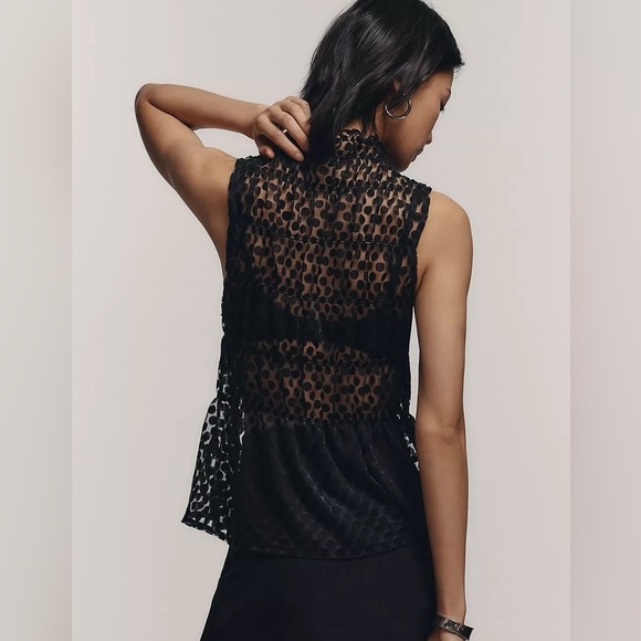 Maeve Smocked High-Neck Tiered Tank Top Black NWT - Picture 4 of 8